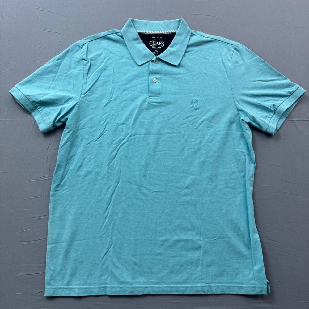 Chaps Mens XL‎ Polo Shirt Light Blue Short Sleeve Easy Care Cotton Blend Pique